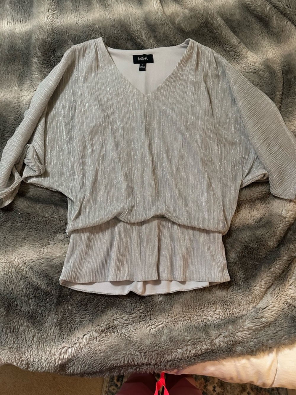 MSK Shimmery Silver V-Neck Blouson Top